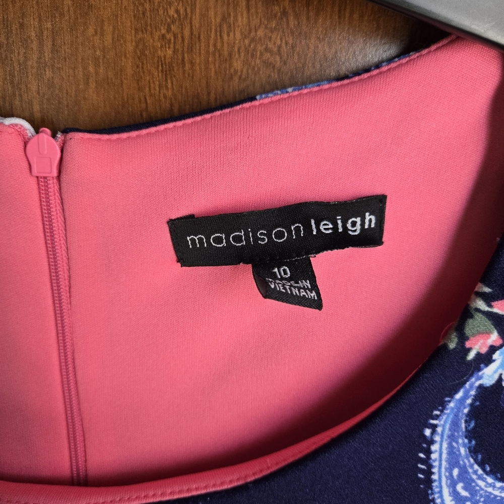 madison leigh Navy Floral Fit-and-Flare Dress with Pink & Teal Stripes - Picture 4 of 6